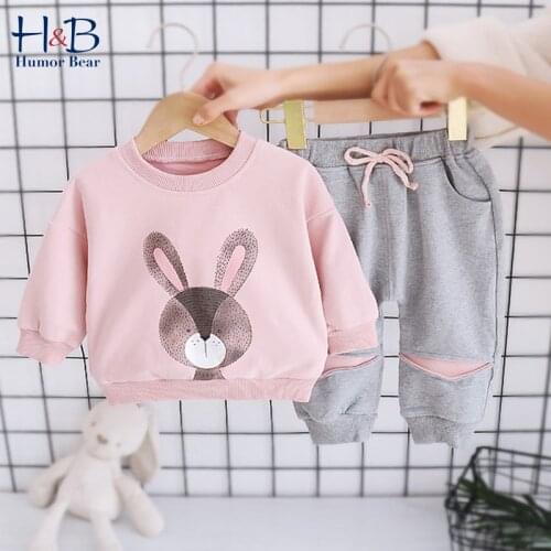 Humor Bear Girls Clothing Sets Spring Autumn Long Sleeve Cartoon Printed T-Shirt+Long Sport Pants 2pcs Casual Toddler Clothes F