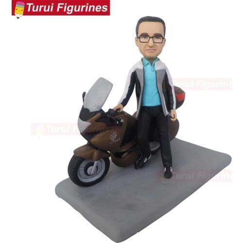 Motorcycle cake topper for birthday cake man riding on motorbike bobblehead dolls