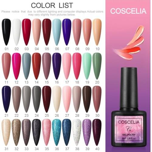 COSCELIA Nail Gel Polish Set Nail Art Semi-Permanent Varnish Nail Supply All For Manicure Glitter Hybrid Color Soak Off Gel