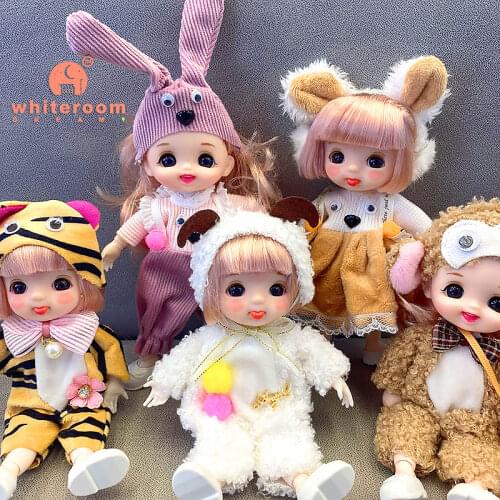 EIEIO 6 Inch 13 Movable Joints BJD Doll 17cm 1/12 Makeup Dress Up Cute Brown Blue Eyeball Dolls with Fashion Dress for Girls Toy