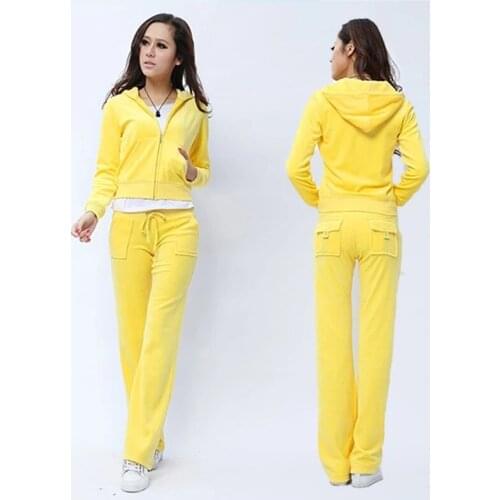YICIYA 2021 Womens Brand Spring/Fall Fabric Tracksuit Velour Suit Hoodies Velvet Zipper Sweatshirt And Straight Pant Sportswear