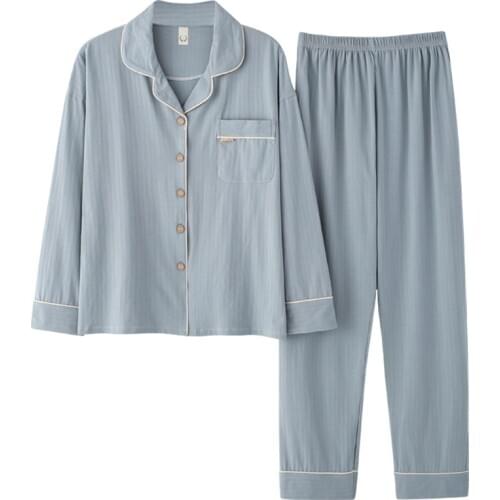 Autumn Pajamas Sets for Women Long Sleeve 100% Cotton Solid Nightwear Winter Warm Soft 2 Pieces Home Femme Sleepwear