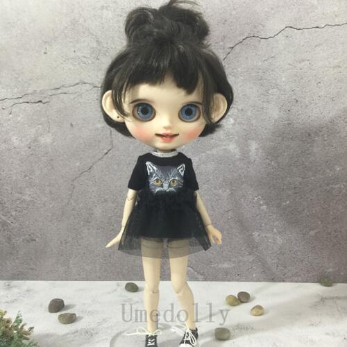 1PCS Cool Black T-shirt Dress for Blyth, Licca, Barbies Dolls Summer Outfits Clothes Accessories Girl Toy