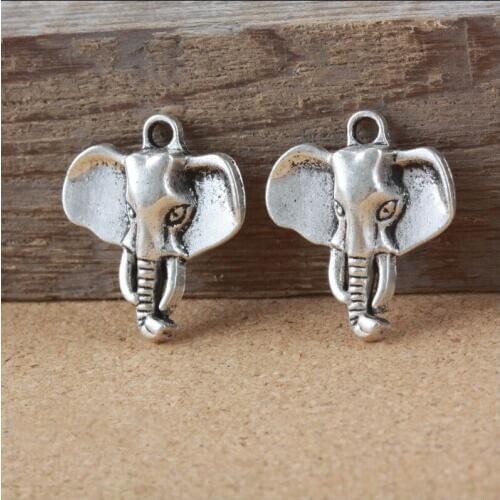 High Quality 20 Pieces/Lot 23mm*26mm Antique Silver Plated Metal Alloy Elephant Charms Pendants