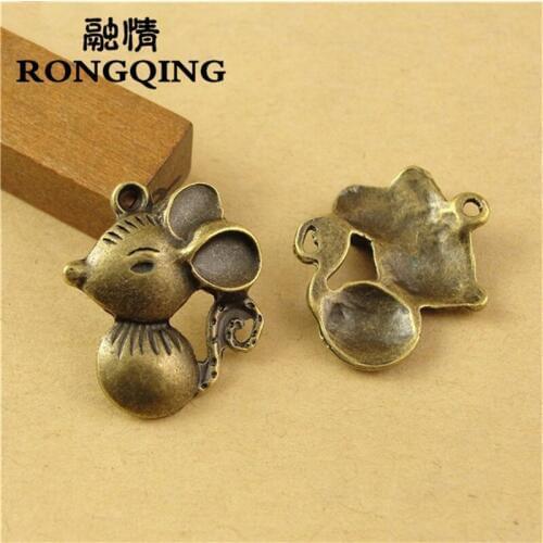 RONGQING 60pcs/lot 21*19MM Little Cartoon Mouse Metal Charms Rat Pendant Jewelry Accessories