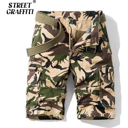 GRAFFITI 2021 Summer Men Cargo Shorts Cotton Relaxed Fit Camouflage Mens Short Spring Casual Pants Clothing Social Cargo Short