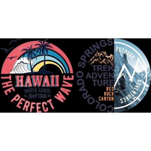 Snow peak Coconut Tree letter Heat Transfer Patches Travel Clothes T-shirt Thermal transfer stickers Iron on For DIY Decoration