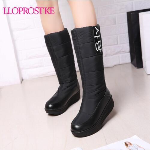 Lloprost ke Plus size 35-44 New Russia Keep warm women boots platform thick fur knee high boots footwear shoes down snow boots