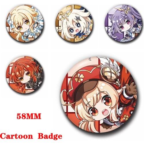 Anime Badge Hot Game Genshin Impact Cosplay Diy Accessories 58MM Metal Brooch Project Klee Diluc Keqing Paimon Lumine Halloween