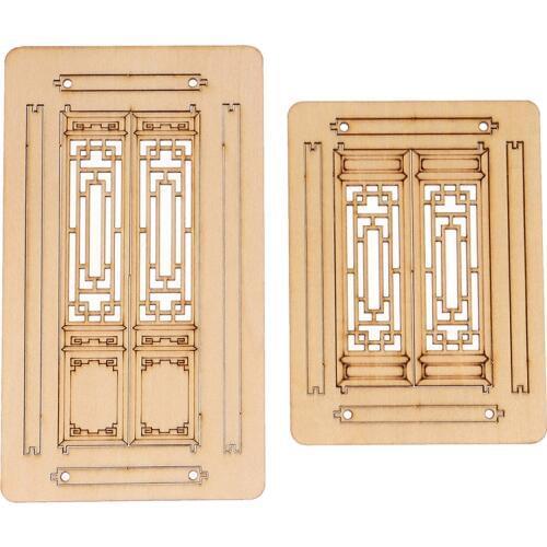 1pc Wood Unpainted Model for Rooms Decor Double Door Windows and Doors 1/12 Doll House Furnishings Miniature Accessories
