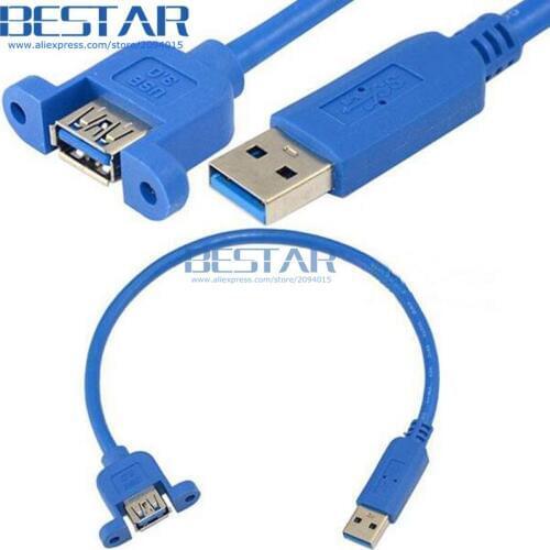 10pcs/lot) 50cm 0.5M USB 3.0 A male to A female AM to AF with screw hole panel mount extension cable usb3.0