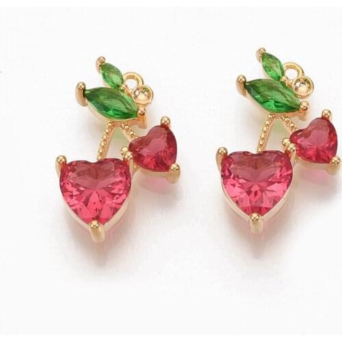 30pcs Small Cherry Charms Fruit Cubic Zirconia Pendants for Dangle Jewelry Making Earrings Necklace Charm DIY Findings Dark Red