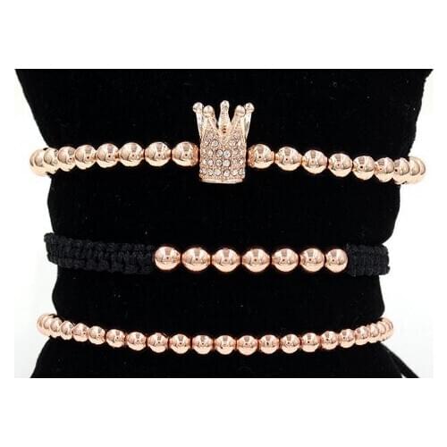 4mm 3PCS/Lot yj4 gold silver Copper cz zircon cubic zirconia elastic ball bead crown Punk Macrame Charm Bracelet Bangles