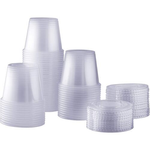 5 oz Plastic Disposable Portion Cups With Lids, Souffle Cups, Condiment Cups