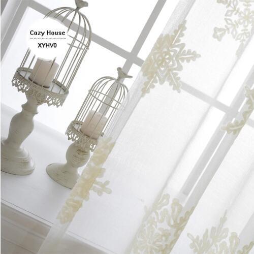 White Tulle Curtains For Living Room Embroidered Snowflake Sheer Curtains For Bedroom Blinds Voile Window Treatments Panels