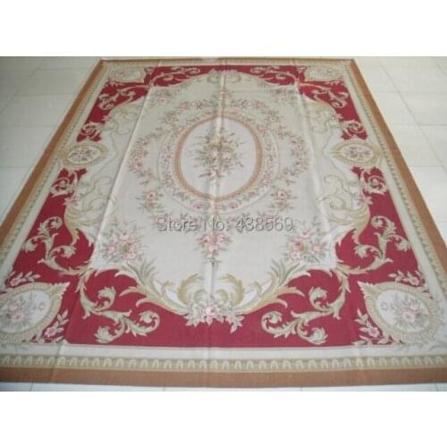 Free shipping 9'x12' French Aubusson woolen rugs burgundy beige madallain design-- all kinds of rugs in our store