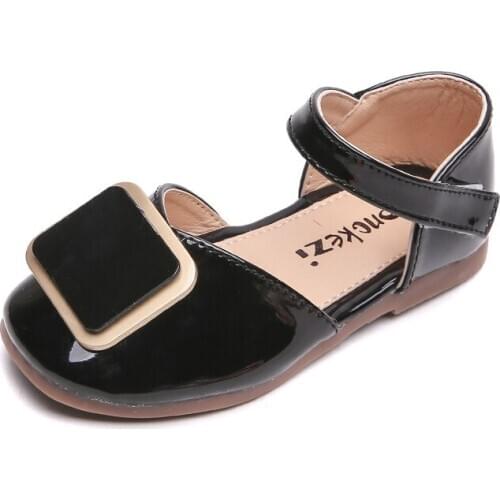 CUZULLAA Girls Square Button Princess Shoes For Kids Spring Summe Hook & Loop Flat Shoes Baby Children Casual Shoes Size 21-30