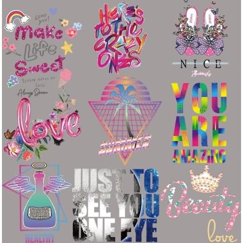 Color letter Animal Iron On Patches Clothes Sticker DIY Letter Thermal Heat Transfer for T-shirt Printed patch for man