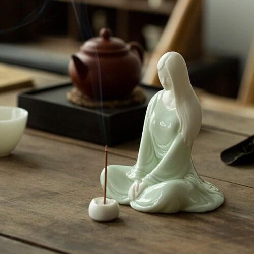 Chinese Zen Beauty Lady Ornament Ceramic Home Living Room Desktop Decoration Creative Incense Burner Incense Stick Holder Craft