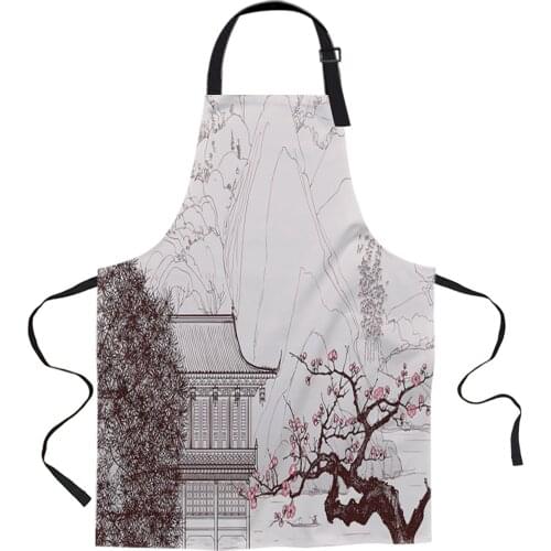 Plum Blossom Trees Flowers House Apron Woman Adult Bibs Home Cooking Baking Coffee Shop Cleaning Canvas Aprons Kitchen Accessory