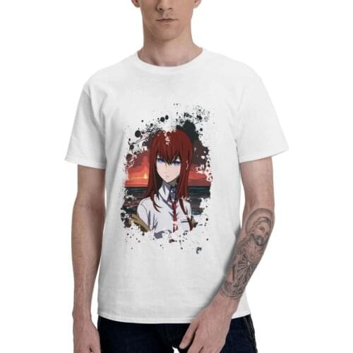 Kurisu Makise T Shirt For Men 100% Cotton Printing T-shirts Streetwear Tshirt Short Sleeve Anime Manga Steins Gate Harajuku Tees