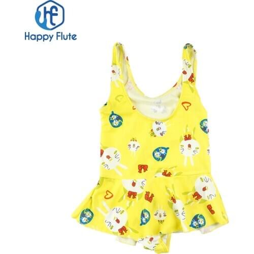 Happyflute Childrens 2~11Y One-Piece Swimsuit Baby Girls Cute Striped Polyester Swimming Dress