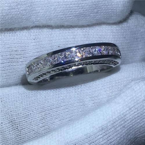 Channel setting ring Wedding Band Rings for women men AAAAA zircon cz White Gold Filled Female Match Engagement Jewelry