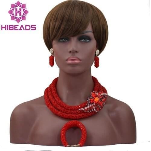 Amazing Nigerian Red Wedding Bead Jewelry Set 3 Layers Crystal Bridal Jewelry Sets for African Women Free Shipping WD348