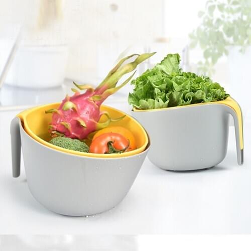 Kitchen Plastic Double Drain Basket Bowl Washing Storage Basket Strainers Bowls Drainer Vegetable Cleaning Colander Tool