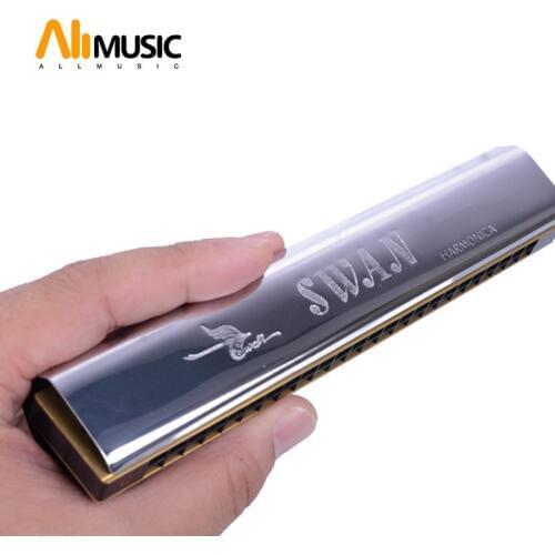 Swan Harmonica 24 Hole C-tune Copper Reed Plat Stainless Steel Cover Plate Echo Harmonica