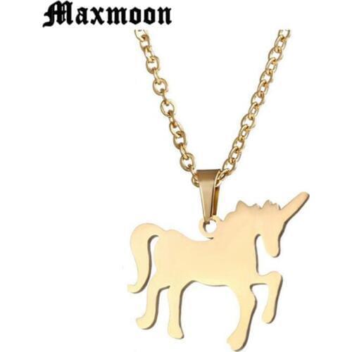 Maxmoon 2018 Fashion Unicorn Stainless Steel Choker Necklace Jewerly Gold Color Long Necklaces Pendantss Jewelry