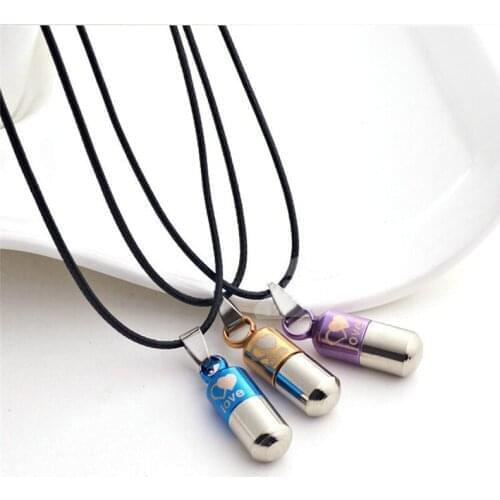 Fashion Unisex Necklace Pendant Space Popular Love Stainless Steel Capsule Pill Shape Jewelry Openable Colorful Gifts