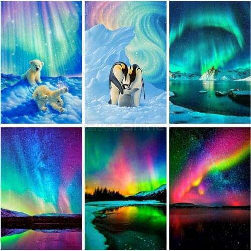 5d Diy Complete Diamond Square Icon Landscape Diamond Painting Northern Lights Rhinestone Diamond Embroidery Home home decoratio