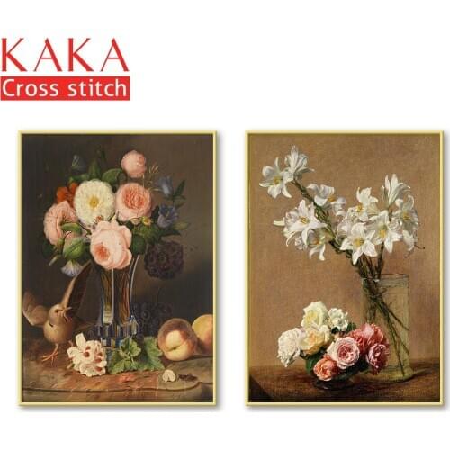 Cross stitch kits,Embroidery needlework sets with printed pattern,11CT-canvas for Home Decor Painting,Flowers Full NCKF287