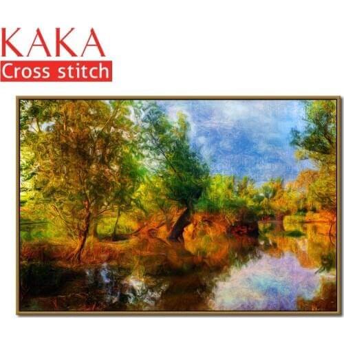 Cross stitch kits,Embroidery needlework sets with printed pattern,11CT-canvas for Home Decor Painting,Landscape Full NCKS045