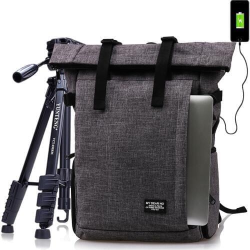 Photo Multi-functional Waterproof Polyester Bag w/ USB Port DSLR Camera Shoulders Backpack Soft Padded Bag fit 15inch Laptop