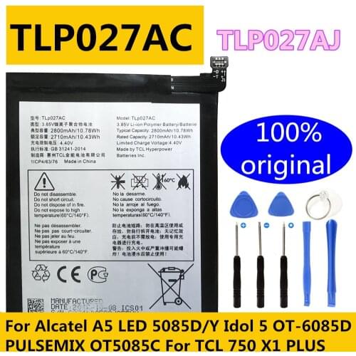 Original 2800mAh TLP027AC TLP027AJ Replacement Battery For Alcatel A5 LED 5085D 5085Y Idol 5 6085D PULSEMIX OT5085C Mobile Phone