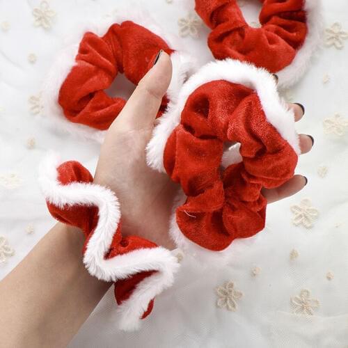 New Year Gift Christmas Scrunchies Hair Accessories For Women Red Velvet Headband Girls Fashion Elastic Hair Bands Ornaments