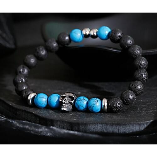 Charm Skull Head Beaded Bracelet For Men Pulseira Masculina Trendy Turquoises Stone Lava Beads Bracelets