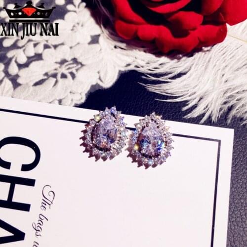 Simple Water Drop Shape Zircon Stud Earrings for Women Japanese and Korean Shiny Zircon Female Simple Stud Earrings Jewelry Gift