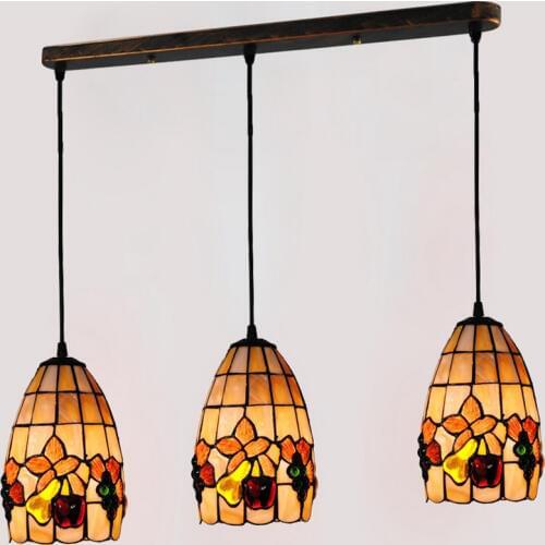 Retro Tiffany 3 Lights Stained Glass Pendant Lamp European Pastoral Shell Bar Coffee Suspension Light Lighting E26/E27 PL586