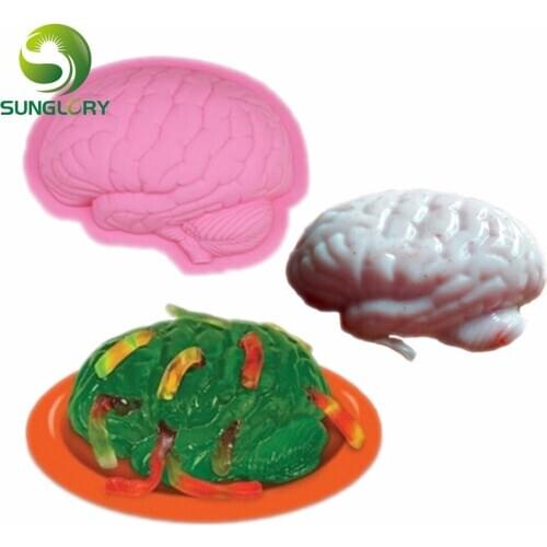 Brain Shape Silicone Cake Mold Scary Zombie Brain Jello Gelatin Mold For Zombie Food Halloween Cake Horror Prop Costume Baking
