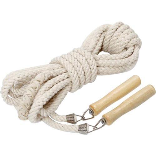 3M Single skip rope cotton rope Handmade hemp rope skipping Wooden handle Jump Rope