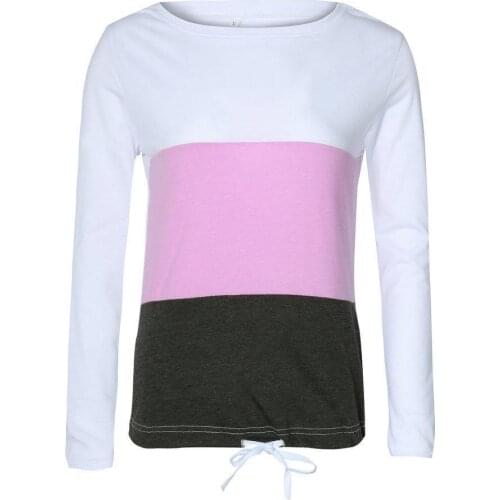 Autumn Patchwork Tees Women Pullover Loose Female Tracksuits Casual Round Neck Sweatshirt Women Tops Camiseta Mujer Tee Shirt