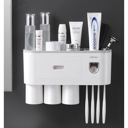 Toothbrush rack, brushing cup, mouthwash, wall-mounted bathroom, punch-free wall hanging, net red storage rack, tooth cylinder s