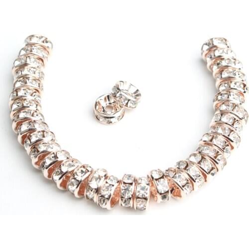 100Pcs Rhinestone Rondelle Spacer Beads For Jewelry Making 4/6/8mm Rose Gold Crystal Beads DIY Bracelet Necklace Accessories