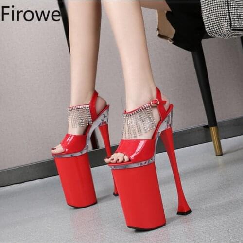 Firowe Women High Heel Platform Shoes Nightclub Super High Heels Car Model Slippers Shoes Catwalk Pole Dance Shoes 26cm Red