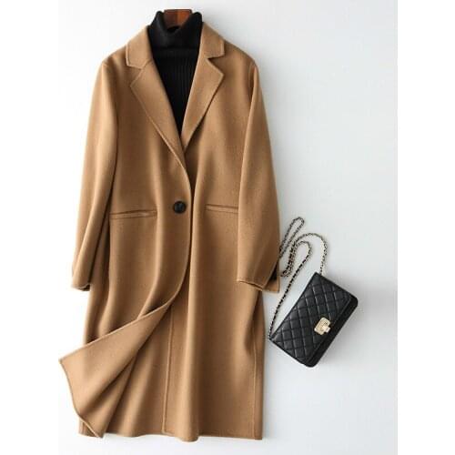 Camel Classic Wool Coats Single Button Long Winter Coat Women Casual Trench Female casacas para mujer 38052 WYQ1428