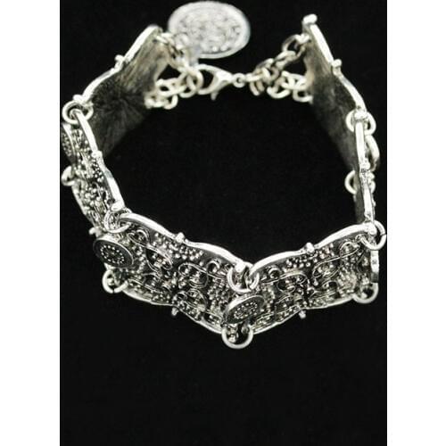 Vintage Square Coin Connecting Bohe Wide Silver Plated Adjustable Retro Bohemian Bracelets & Bangles for Women