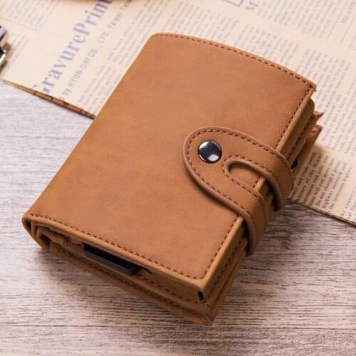 Vintage Unisex Leather Mini RFID Blocking Wallet ID Card Cash Holder RFID Protector Zipper Coin Purse Hasp Aluminum Card Wallets